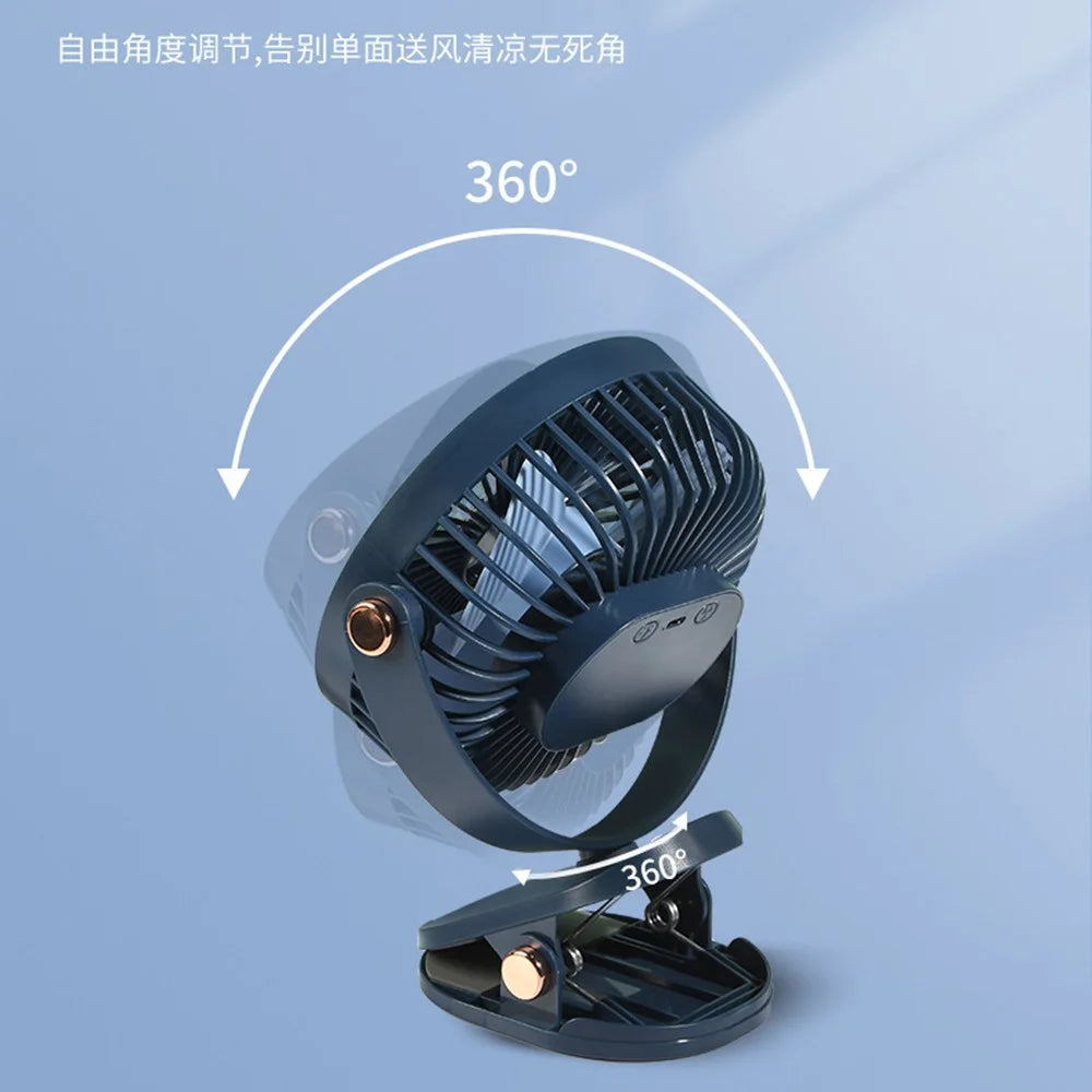 6 Inch Desk Fan with Ambient Light 1200mAh 3 Speeds Adjustable Clip Fan for Dorm Office - Navy Blue - 7