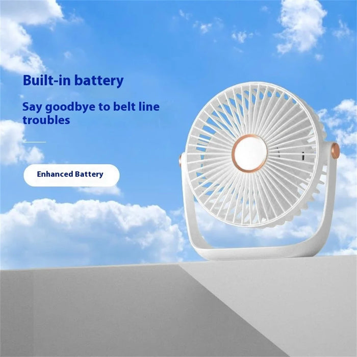 6 Inch Portable Table Fan USB Rechargeable Quiet Three Blades Desk Fan with Night Light - White - 2