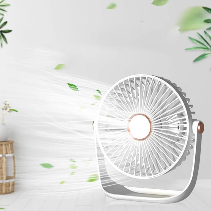 6 Inch Portable Table Fan USB Rechargeable Quiet Three Blades Desk Fan with Night Light - White - 4