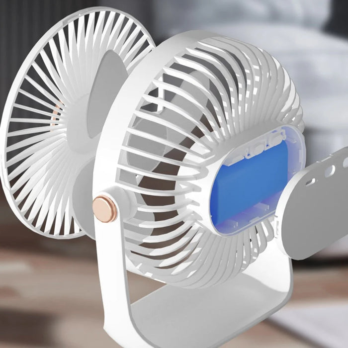 6 Inch Portable Table Fan USB Rechargeable Quiet Three Blades Desk Fan with Night Light - White - 6