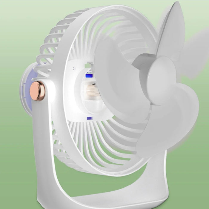 6 Inch Portable Table Fan USB Rechargeable Quiet Three Blades Desk Fan with Night Light - White - 7