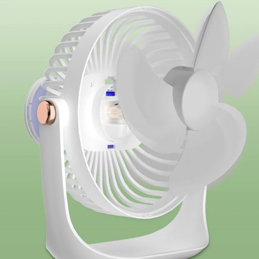 6 Inch USB Charging Desk Fan Quiet Three Blades Portable Table Fan with Night Light - White - 7
