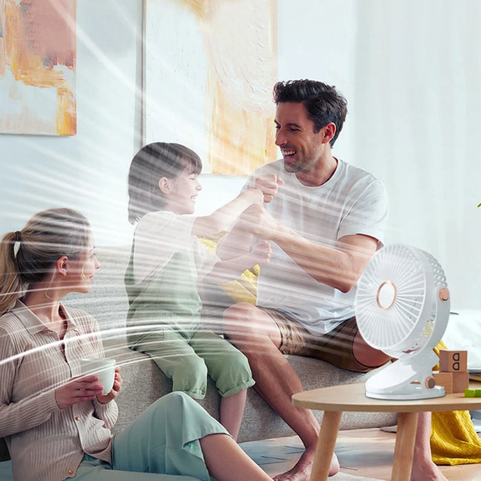 6 Inch Desktop Clip Fan with Atmosphere Light 6 Speeds USB Rechargeable Portable Fan - White - 2