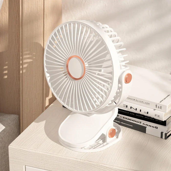 6 Inch Desktop Clip Fan with Atmosphere Light 6 Speeds USB Rechargeable Portable Fan - White - 3