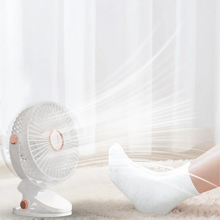 6 Inch Desktop Clip Fan with Atmosphere Light 6 Speeds USB Rechargeable Portable Fan - White - 5