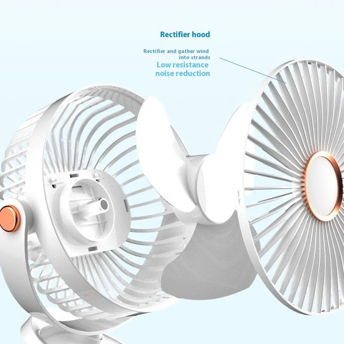 6 Inch Desktop Clip Fan with Atmosphere Light 6 Speeds USB Rechargeable Portable Fan - White - 6