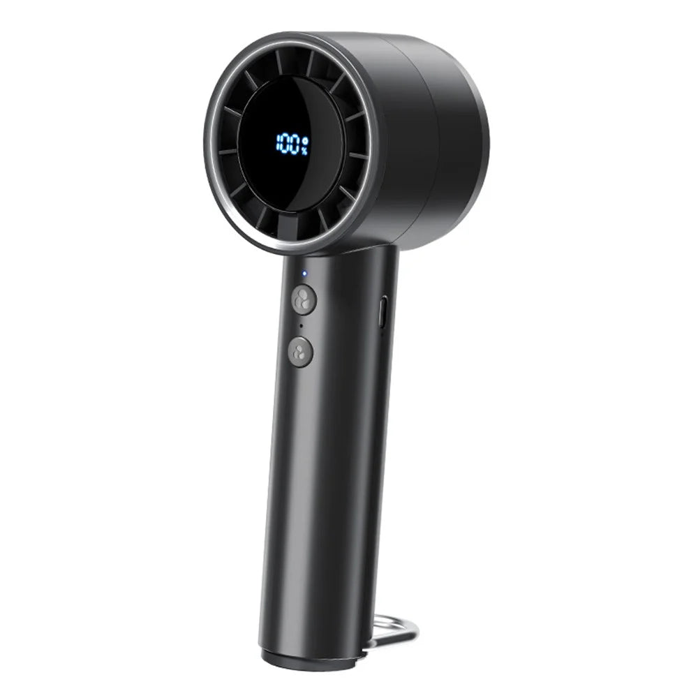 USB Rechargeable Handheld Fan with Ice Cooling  /  Digital Display  /  Turbo Speed  /  5 Adjustable Speeds - Black - 1