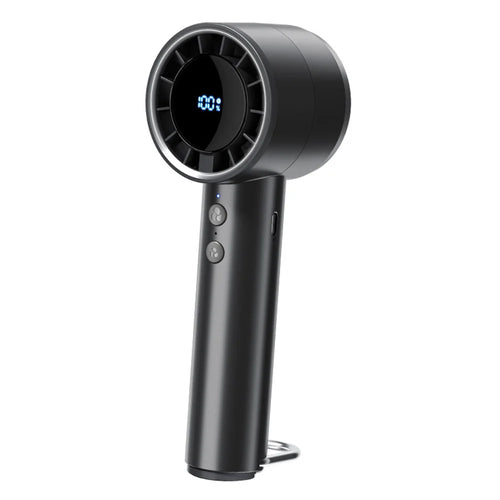 USB Rechargeable Handheld Fan with Ice Cooling  /  Digital Display  /  Turbo Speed  /  5 Adjustable Speeds - Black - 1