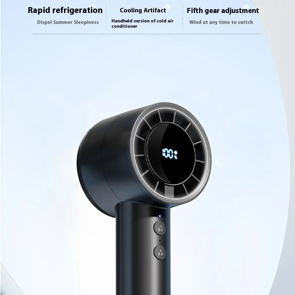 USB Rechargeable Handheld Fan with Ice Cooling  /  Digital Display  /  Turbo Speed  /  5 Adjustable Speeds - Black - 2