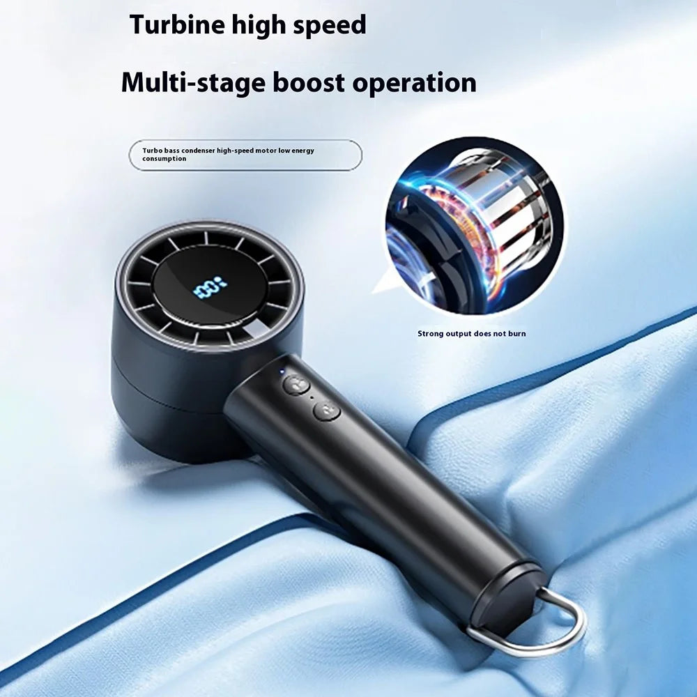 USB Rechargeable Handheld Fan with Ice Cooling  /  Digital Display  /  Turbo Speed  /  5 Adjustable Speeds - Black - 4