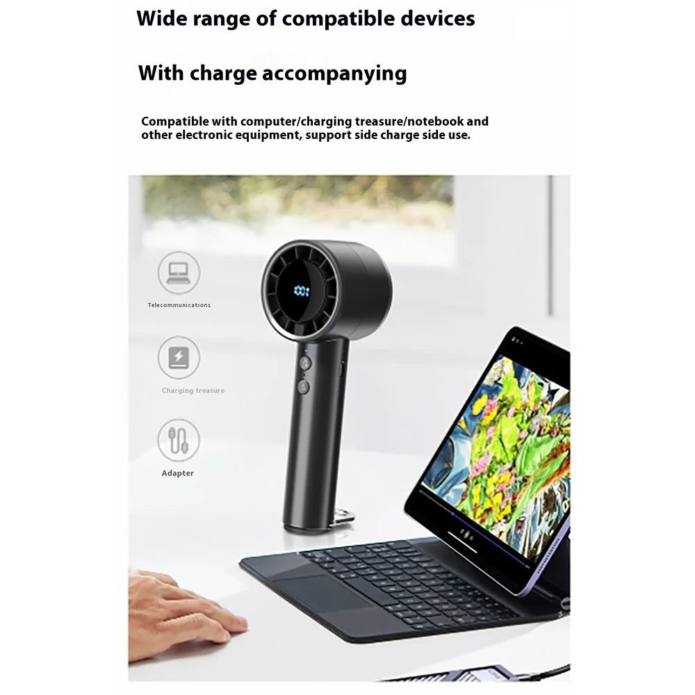 USB Rechargeable Handheld Fan with Ice Cooling  /  Digital Display  /  Turbo Speed  /  5 Adjustable Speeds - Black - 6