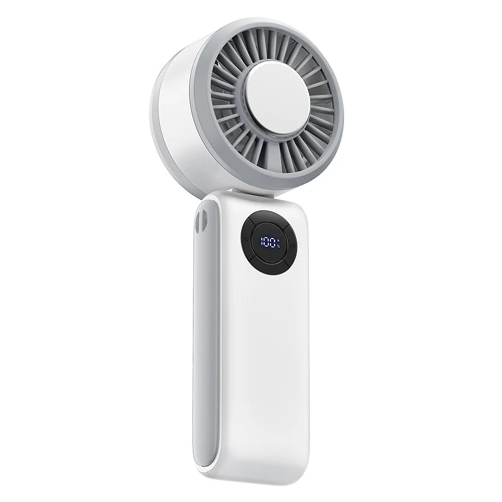 Digital Display Handheld Fan Folding Portable Cooling Fan 5 Speed Levels 4000mAh Battery - White - 1
