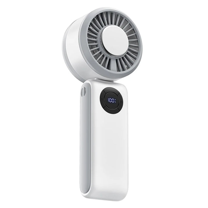 Digital Display Handheld Fan Folding Portable Cooling Fan 5 Speed Levels 4000mAh Battery - White - 1