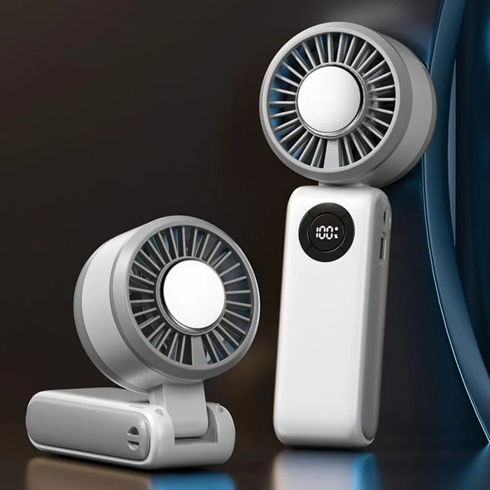 Digital Display Handheld Fan Folding Portable Cooling Fan 5 Speed Levels 4000mAh Battery - White - 2