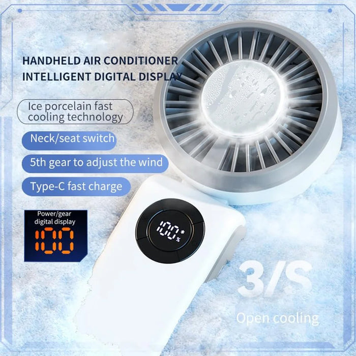 Digital Display Handheld Fan Folding Portable Cooling Fan 5 Speed Levels 4000mAh Battery - White - 5