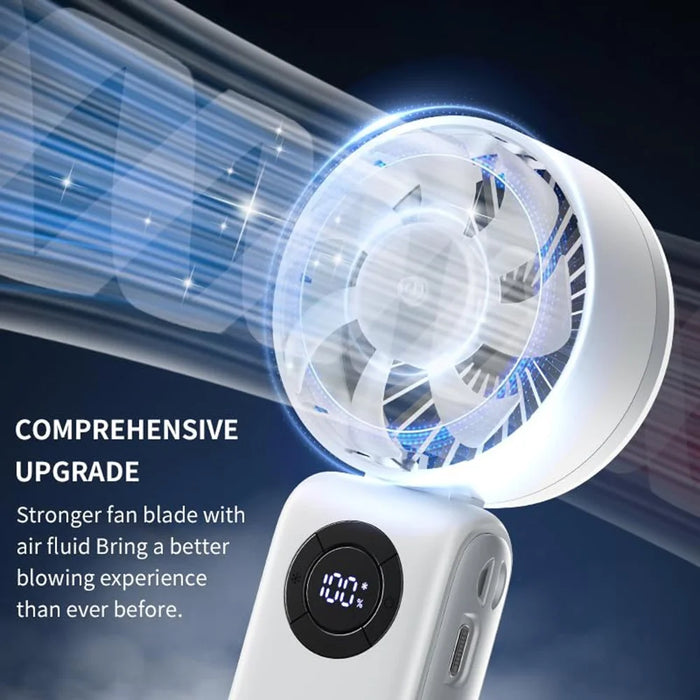 Digital Display Handheld Fan Folding Portable Cooling Fan 5 Speed Levels 4000mAh Battery - White - 6