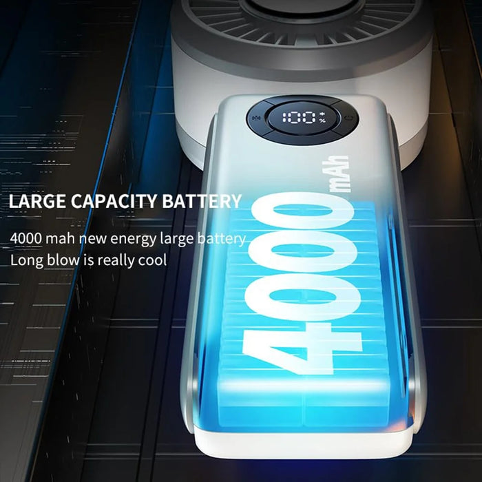 Digital Display Handheld Fan Folding Portable Cooling Fan 5 Speed Levels 4000mAh Battery - White - 7