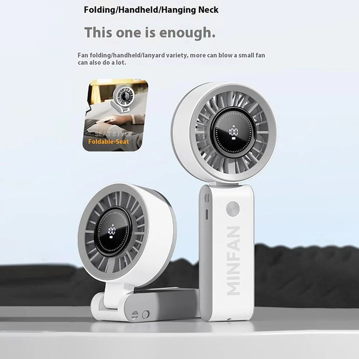 Handheld Digital Display Outdoor Fan 100 Speed Settings Foldable Desk  /  Neck Fan Portable Quiet Cooling Fan - White - 2