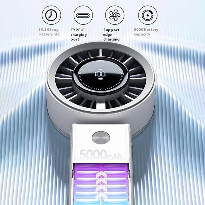 Handheld Digital Display Outdoor Fan 100 Speed Settings Foldable Desk  /  Neck Fan Portable Quiet Cooling Fan - White - 4