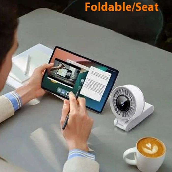 Handheld Digital Display Outdoor Fan 100 Speed Settings Foldable Desk  /  Neck Fan Portable Quiet Cooling Fan - White - 7