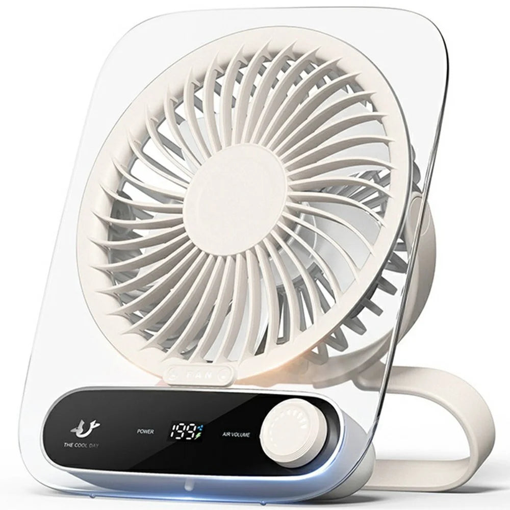 Portable Desk Fan Ultra Thin Rechargeable 3000mAh Handheld Wall Mountable Fan 199 Speed Settings - White - 1