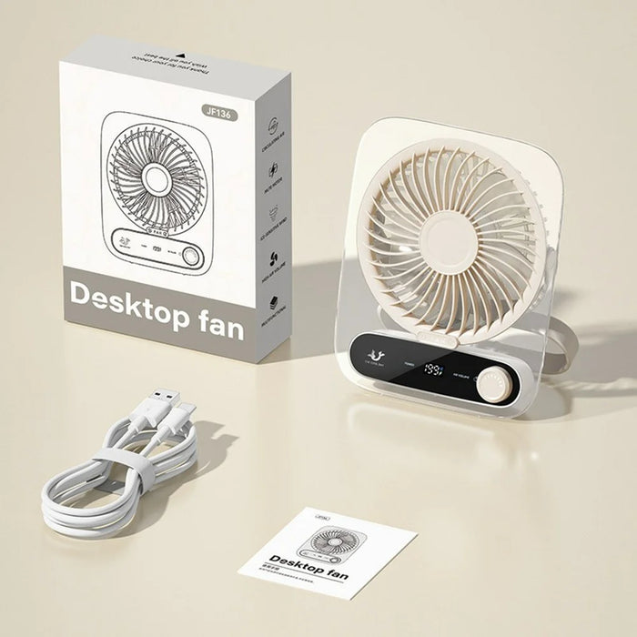 Portable Desk Fan Ultra Thin Rechargeable 3000mAh Handheld Wall Mountable Fan 199 Speed Settings - White - 3