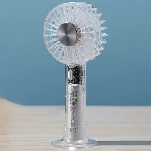 Desktop Mini Fan Portable Handheld Cooler with 3 Speed Settings  /  Colorful Atmosphere Light - Transparent White - 1