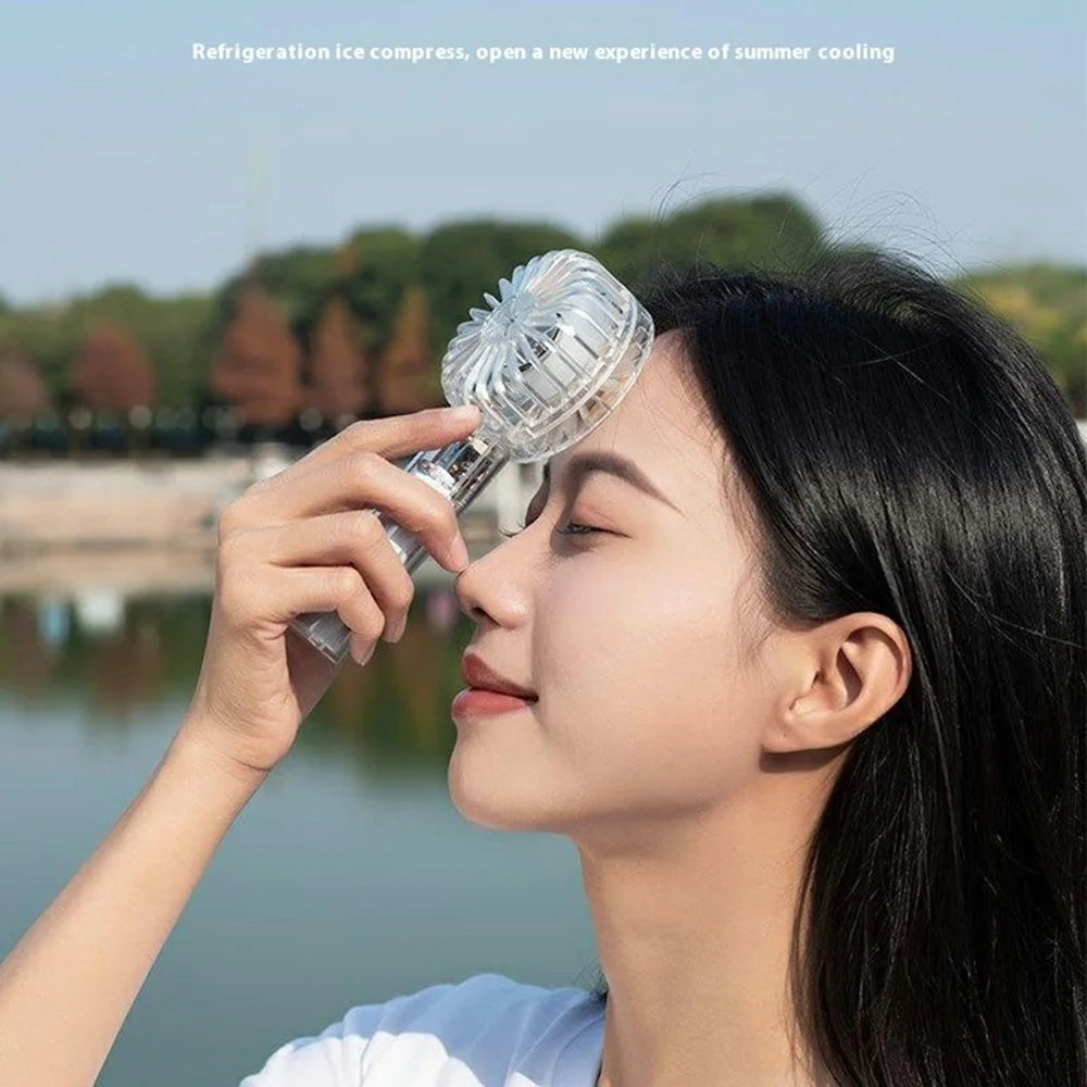 Desktop Mini Fan Portable Handheld Cooler with 3 Speed Settings  /  Colorful Atmosphere Light - Transparent White - 5