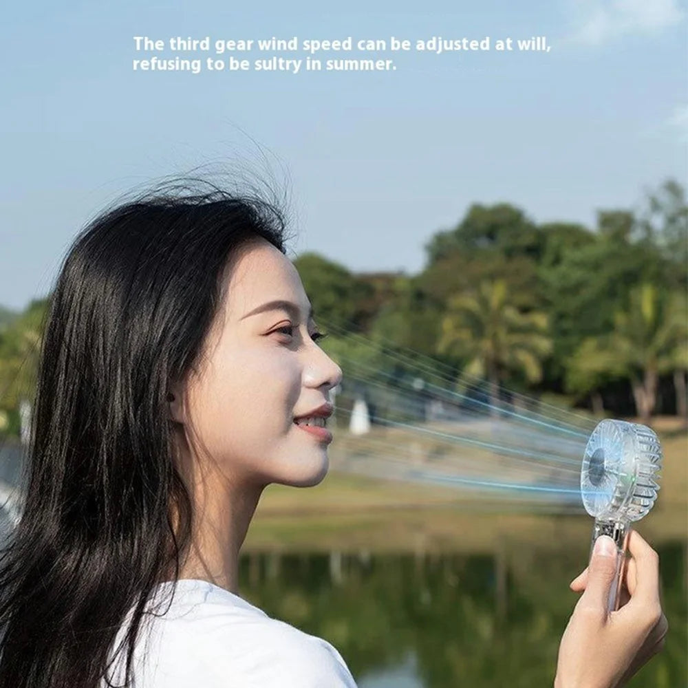 Desktop Mini Fan Portable Handheld Cooler with 3 Speed Settings  /  Colorful Atmosphere Light - Transparent White - 6
