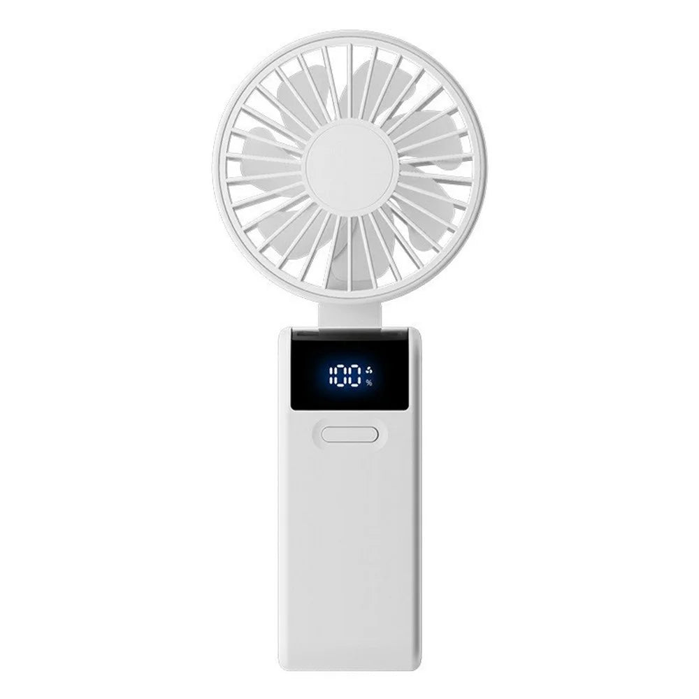 Handheld Ultra Thin Fan Rechargeable Desktop Folding Fan Digital Display Neck Hanging Mini Fan - White - 1