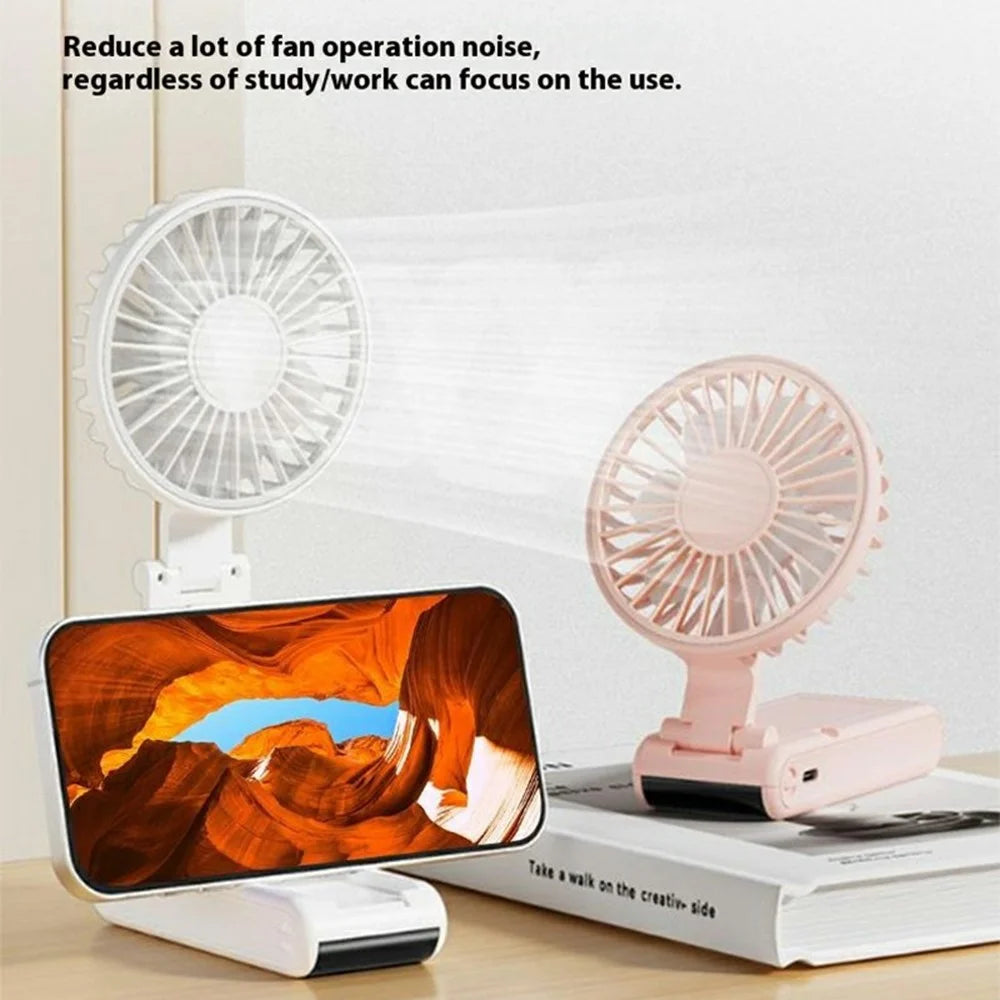 Handheld Ultra Thin Fan Rechargeable Desktop Folding Fan Digital Display Neck Hanging Mini Fan - White - 2