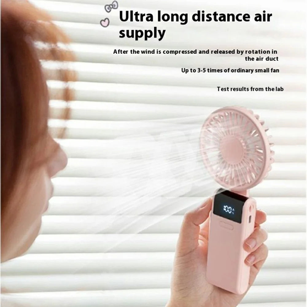 Handheld Ultra Thin Fan Rechargeable Desktop Folding Fan Digital Display Neck Hanging Mini Fan - White - 4