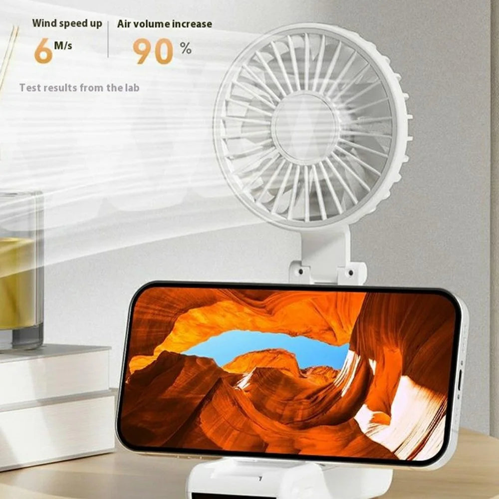 Handheld Ultra Thin Fan Rechargeable Desktop Folding Fan Digital Display Neck Hanging Mini Fan - White - 6