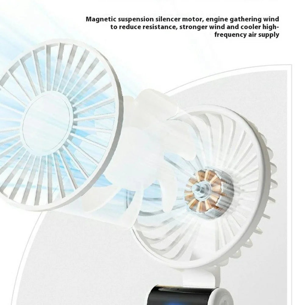 Handheld Ultra Thin Fan Rechargeable Desktop Folding Fan Digital Display Neck Hanging Mini Fan - White - 7