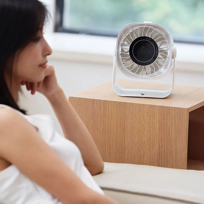 F87 100 Speeds Digital Display Desktop Fan with Stand USB Rechargeable High Speed Turbo Fan - White - 7