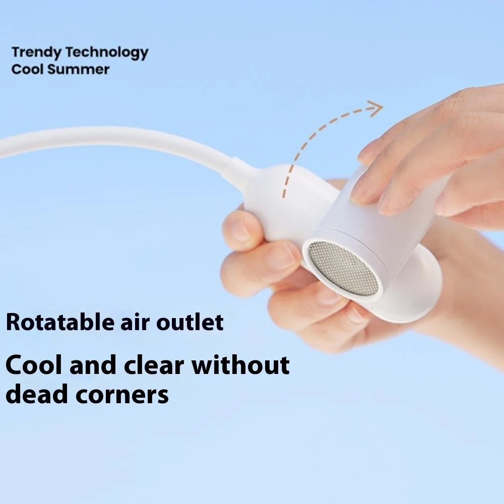 F93 USB Rechargeable Neck Fan 3 Speeds Hands Free Flexible Neck Hanging Turbine Fan - White - 6