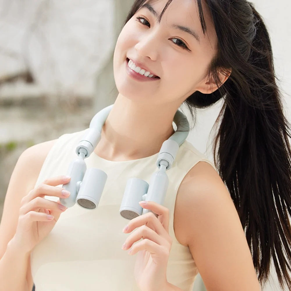 F94 Outdoor Sports Hands Free Neck Fan 3 Speeds Adjustable Flexible Cooling Neckband  - Blue - 3