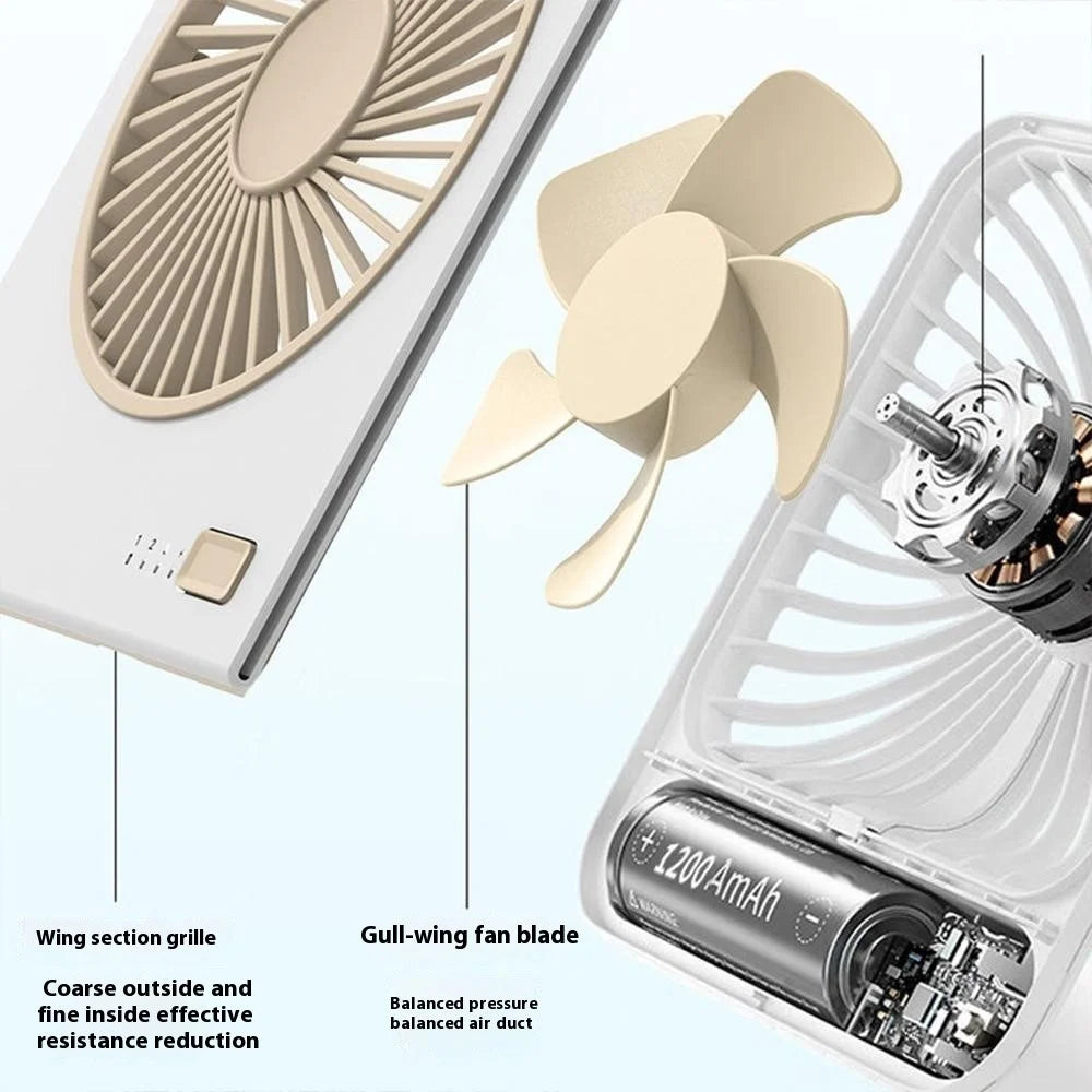 L19 Slim Desk Fan with Foldable Handle 4 Speeds Adjustable Portable Hanging Fan for Bedroom Office - Light Yellow - 4