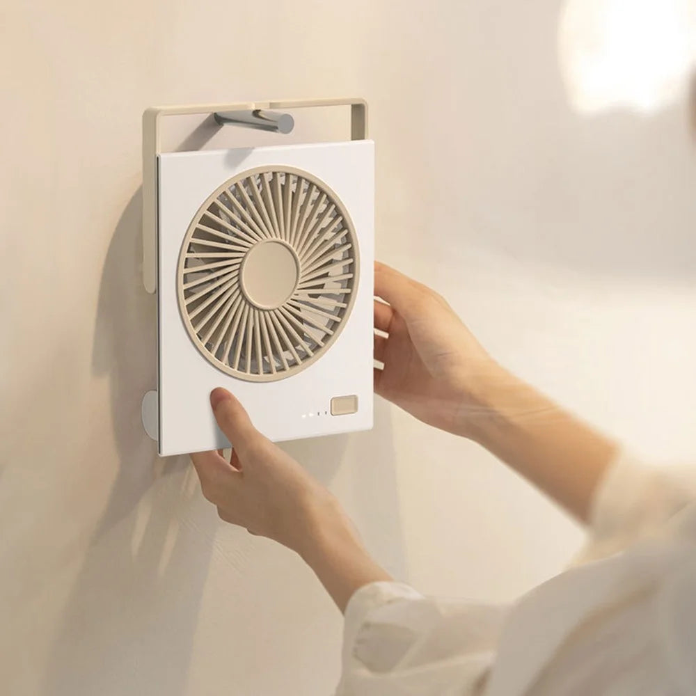 L19 Slim Desk Fan with Foldable Handle 4 Speeds Adjustable Portable Hanging Fan for Bedroom Office - Light Yellow - 6
