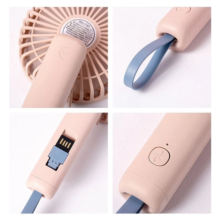 F20 Rotating Pocket Fan Portable Handheld USB Rechargeable 3 Speed Cooling Fan - Pink - 5