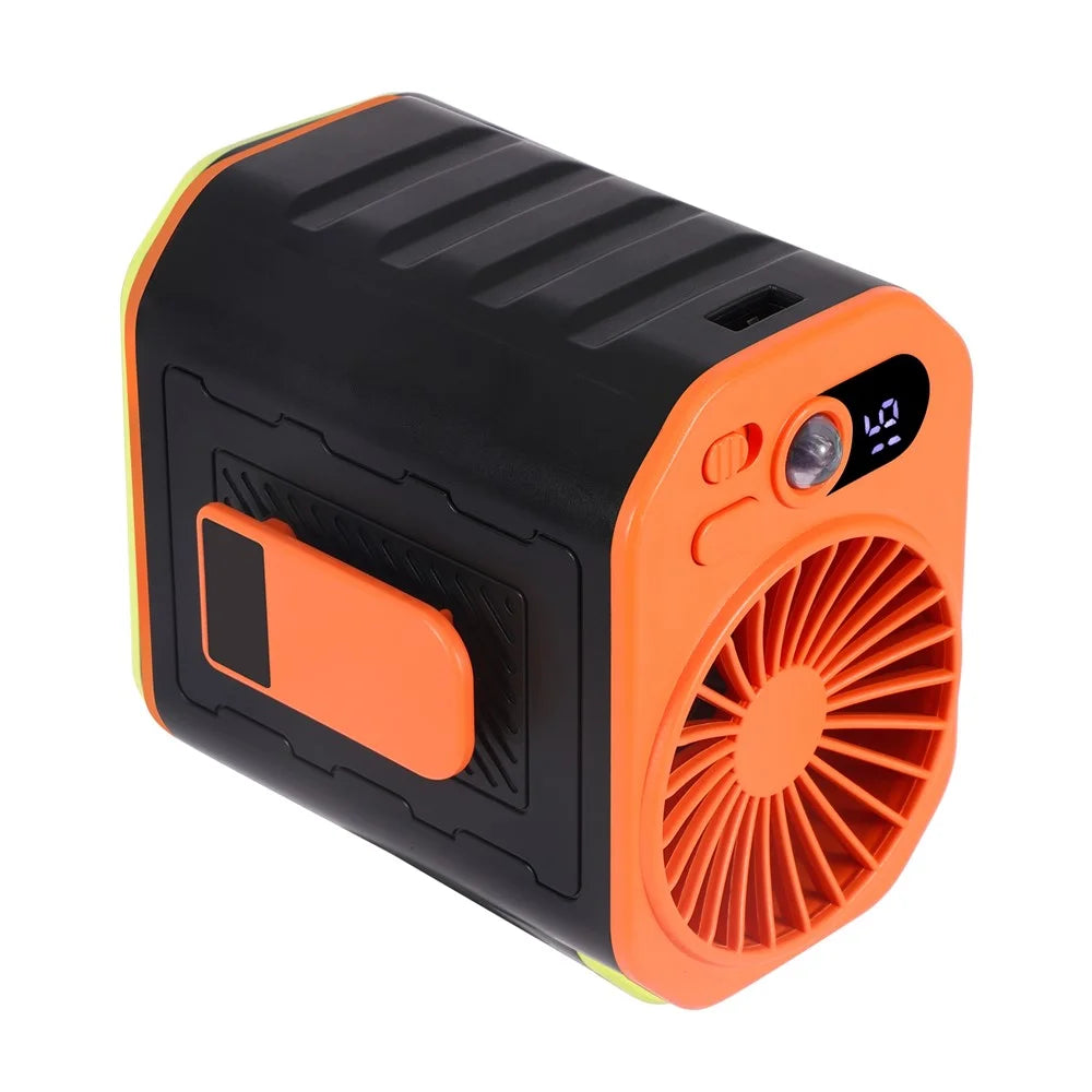 Portable Waist Fan Rechargeable 3 Speed Cooling Fan Power Bank with LED Flashlight - Black+Orange - 1