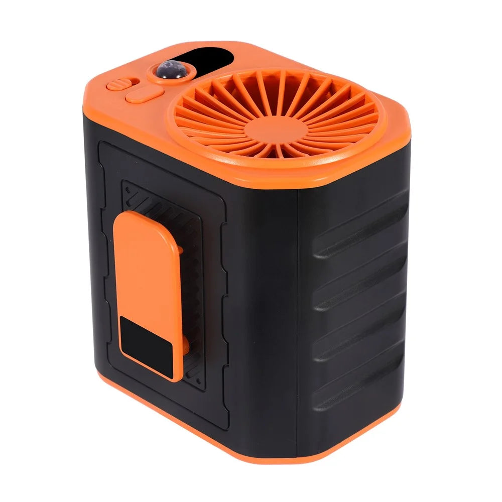 Portable Waist Fan Rechargeable 3 Speed Cooling Fan Power Bank with LED Flashlight - Black+Orange - 2