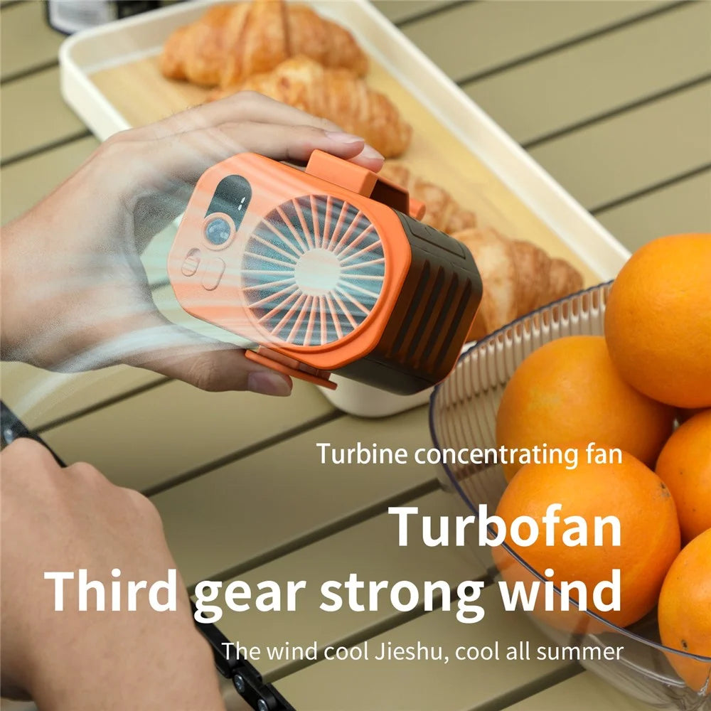 Portable Waist Fan Rechargeable 3 Speed Cooling Fan Power Bank with LED Flashlight - Black+Orange - 3