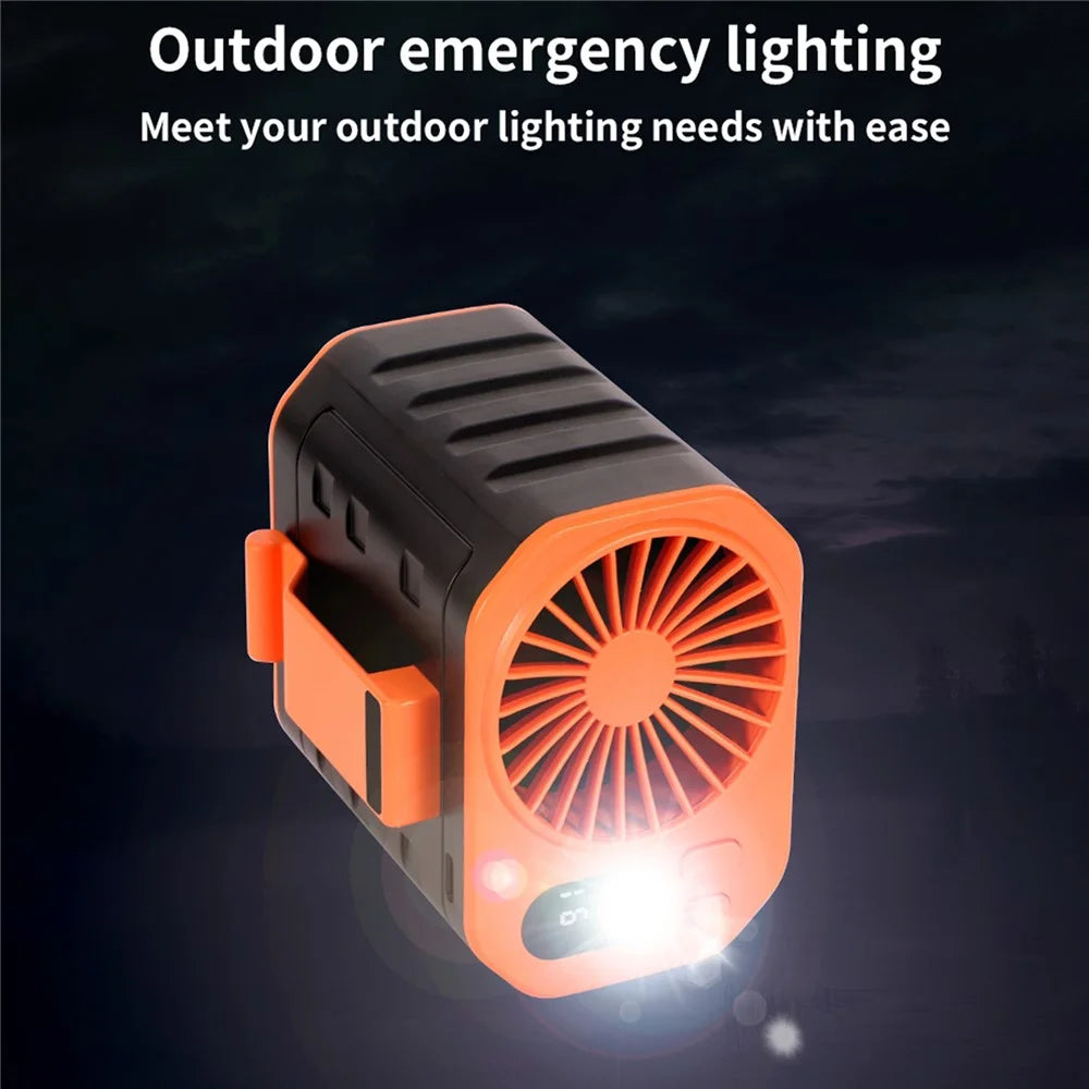 Portable Waist Fan Rechargeable 3 Speed Cooling Fan Power Bank with LED Flashlight - Black+Orange - 5