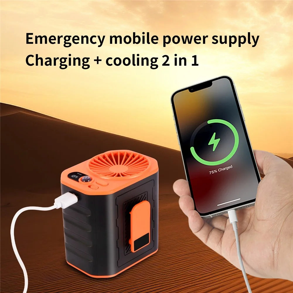 Portable Waist Fan Rechargeable 3 Speed Cooling Fan Power Bank with LED Flashlight - Black+Orange - 6