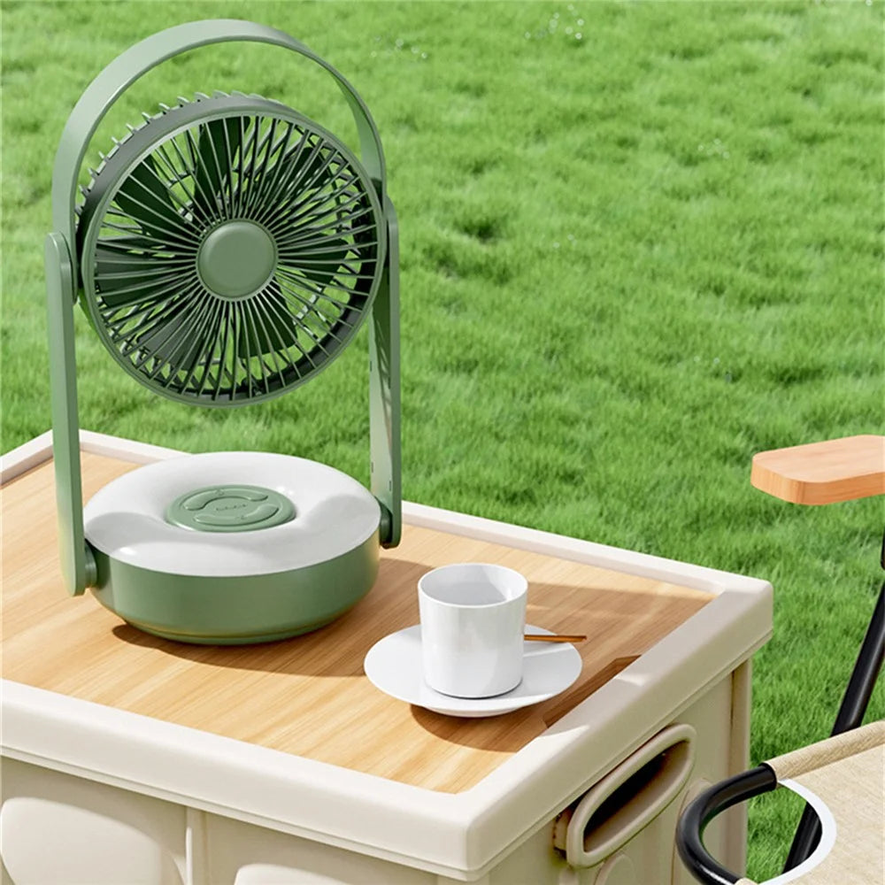 F62 Home Travel Wall Hanging Fan Summer Cooler Desktop Fan USB Charging with Night Light Function - Green - 2