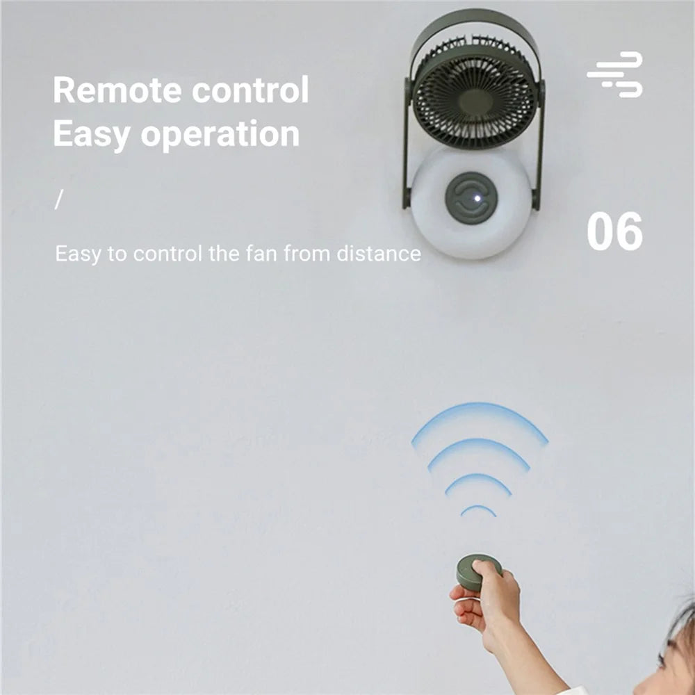 F62 Home Travel Wall Hanging Fan Summer Cooler Desktop Fan USB Charging with Night Light Function - Green - 3