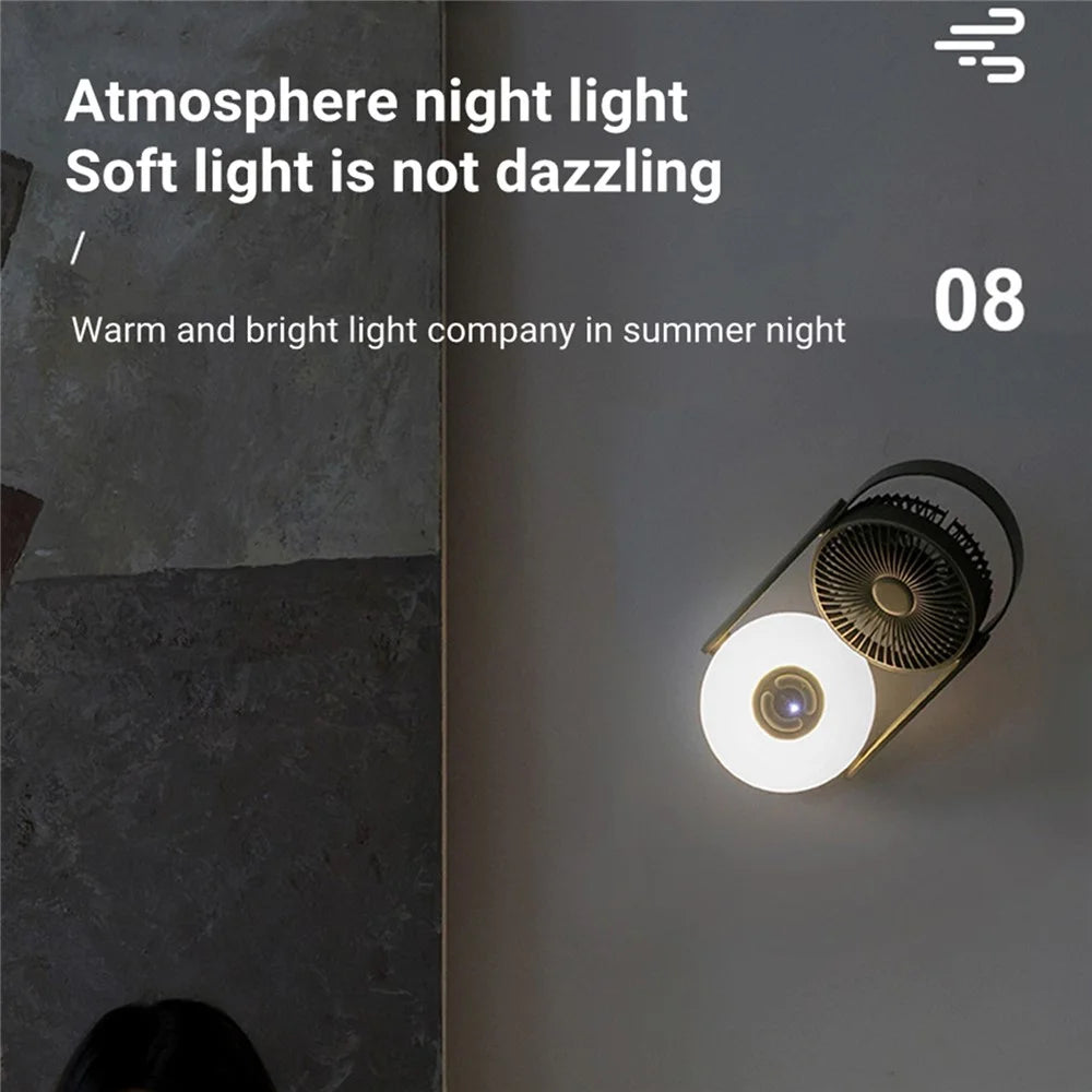 F62 Home Travel Wall Hanging Fan Summer Cooler Desktop Fan USB Charging with Night Light Function - Green - 4