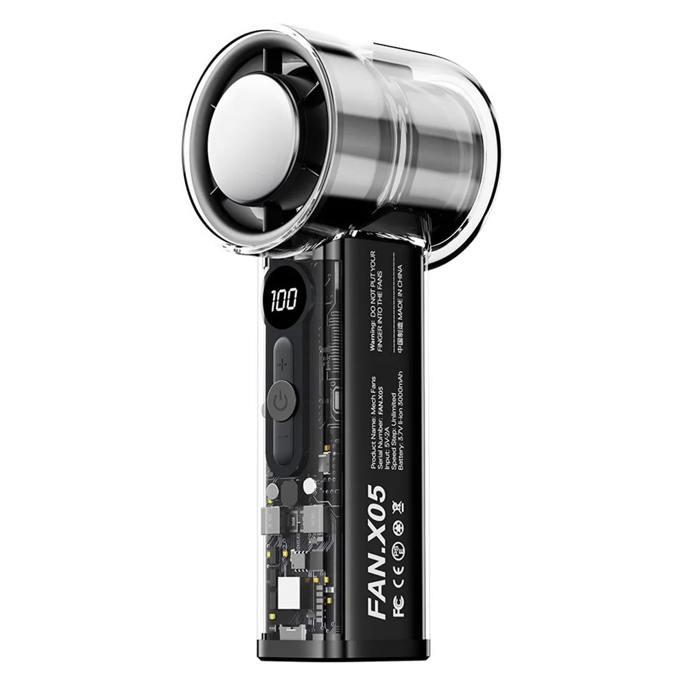 X05 100 Levels Handheld Turbine Fan Transparent Mecha Design Semiconductor Cold Compress Cooling Fan - Black - 1