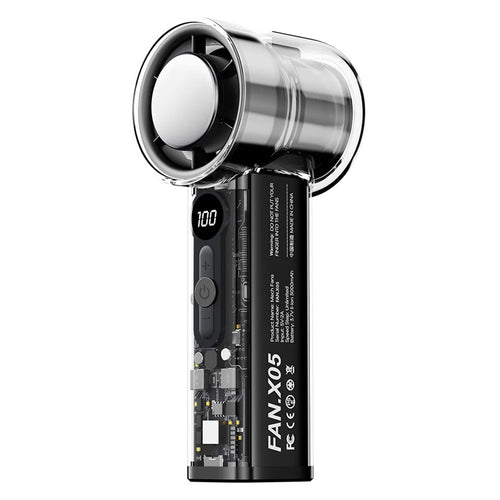 X05 100 Levels Handheld Turbine Fan Transparent Mecha Design Semiconductor Cold Compress Cooling Fan - Black - 1
